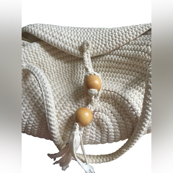 David & Scotti Cream White Handmade Boho Luxe Braided Macrame Rope Handbag Purse - Picture 6 of 8